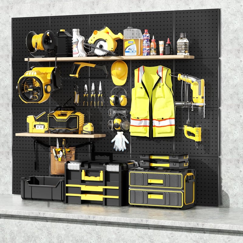 FZK Peg Board, 6PCS Metal Pegboard, Heavy Duty Pegboard Wall Organizer with Frame. Black Pegboard for Walls, Garage, Workbench, Craft Room Tool Organization, Metal Pegboard Panels 12in*12in - Image 5